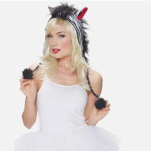 NEW Zebra Costume Hood With Rainbow Zebra Faux Fur Leg Warmers